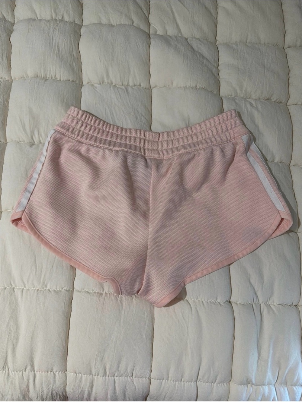 adidas Light Pink Women's Athletic Mesh Shorts with White Stripes - Picture 2 of 5